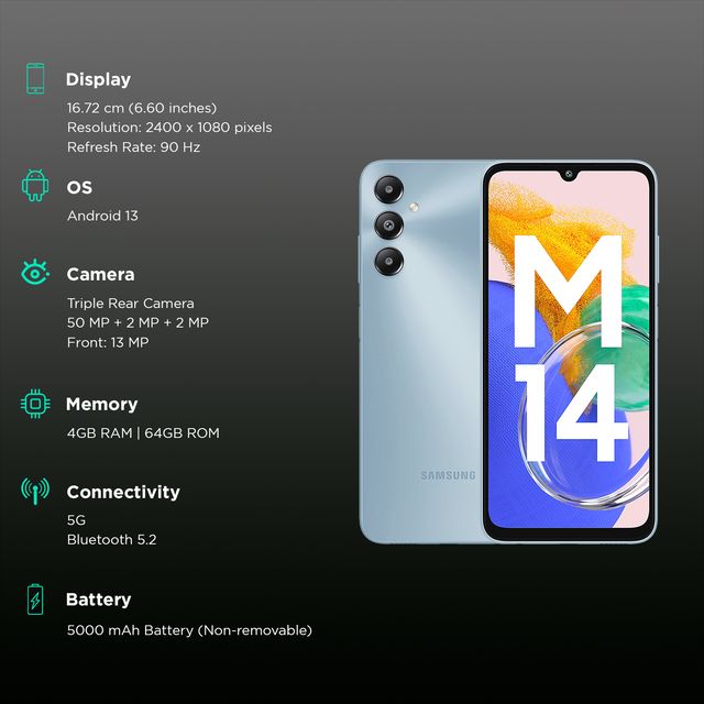 SAMSUNG Galaxy M14 (4GB RAM, 64GB, Arctic Blue)